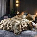 Unisex blue silk bedding front view — versatile — Bloom Silk Bedding Set — Oscar Blackwood