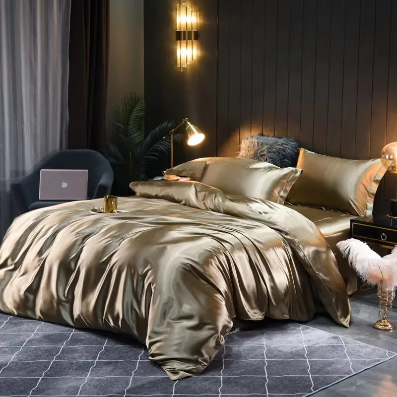 Unisex blue silk bedding front view — versatile — Bloom Silk Bedding Set — Oscar Blackwood