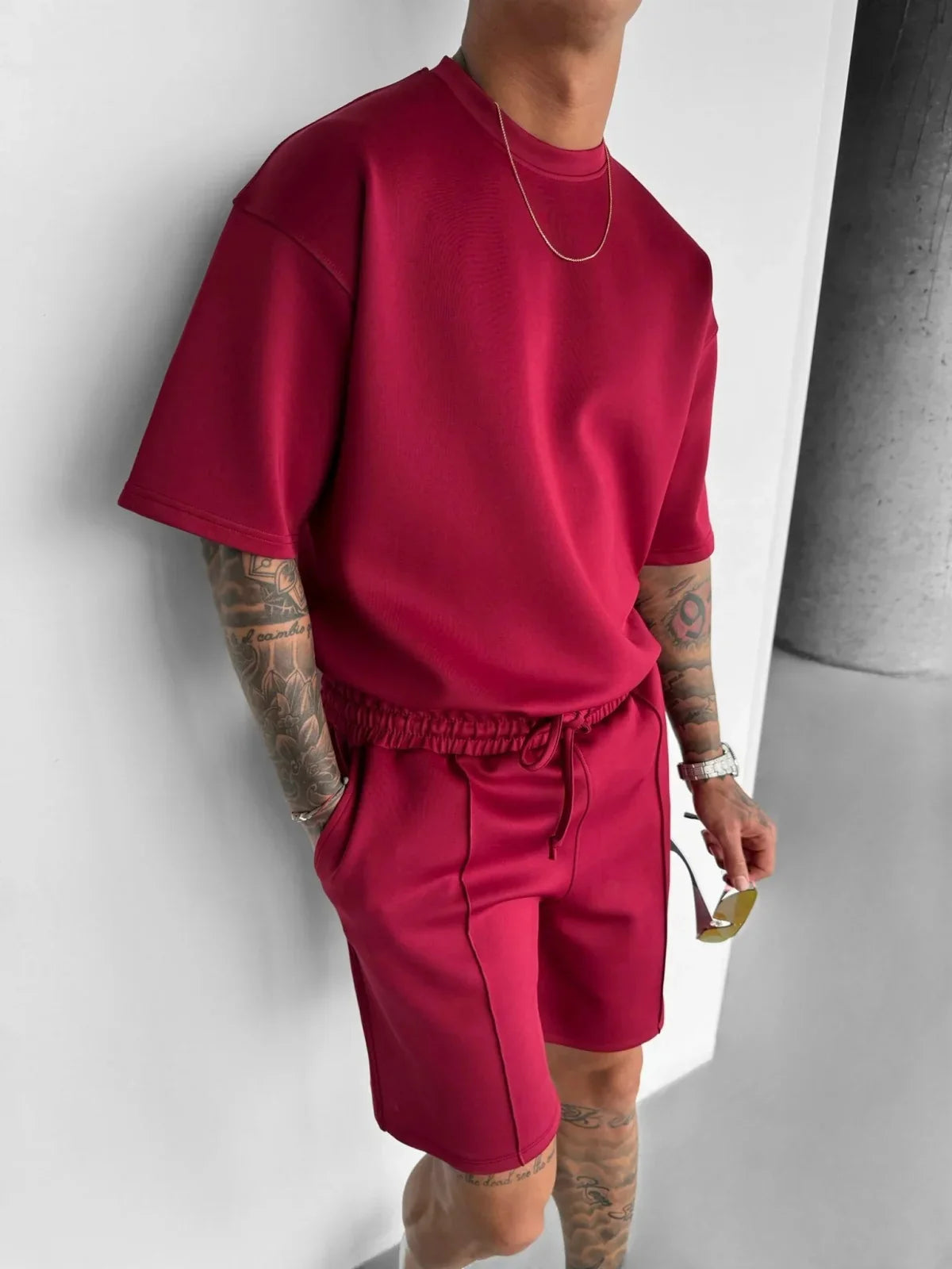 Men's red polyester sets styled look — versatile — Abakhan Summer 2 Piece Set — Oscar Blackwood