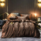 Unisex brown silk bedding close-up — versatile — Bloom Silk Bedding Set — Oscar Blackwood