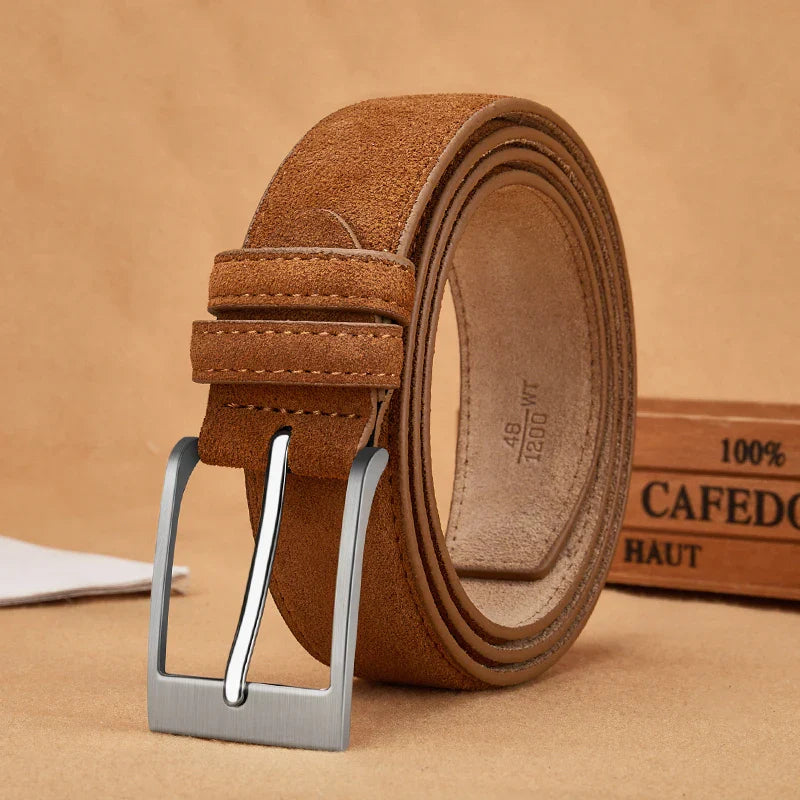 Men's red textured belt back view — versatile — Vandeventer Cow Leather Belt — Oscar Blackwood