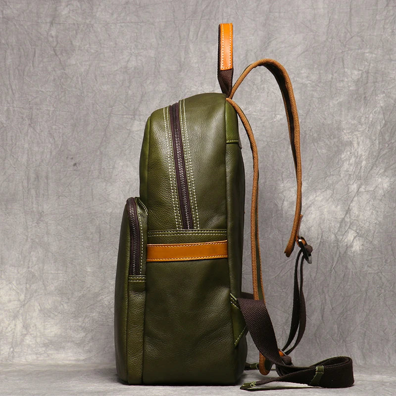 Unisex black leather backpack side view — versatile — Azzurro Genuine Leather Backpack — Oscar Blackwood