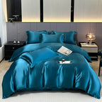 Unisex blue silk bedding styled look — versatile — Bloom Silk Bedding Set — Oscar Blackwood