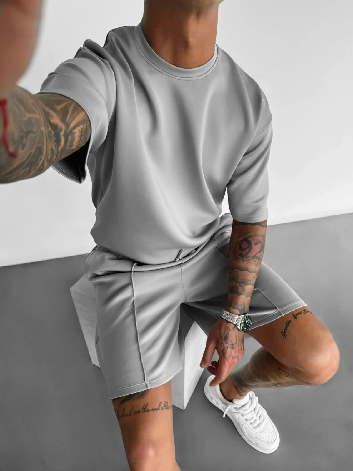 Men's black polyester sets styled look — versatile — Abakhan Summer 2 Piece Set — Oscar Blackwood