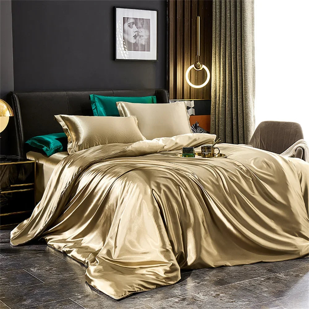 Unisex gold silk moonlight side view — versatile — Moonlight Silk Bedding Set — Oscar Blackwood