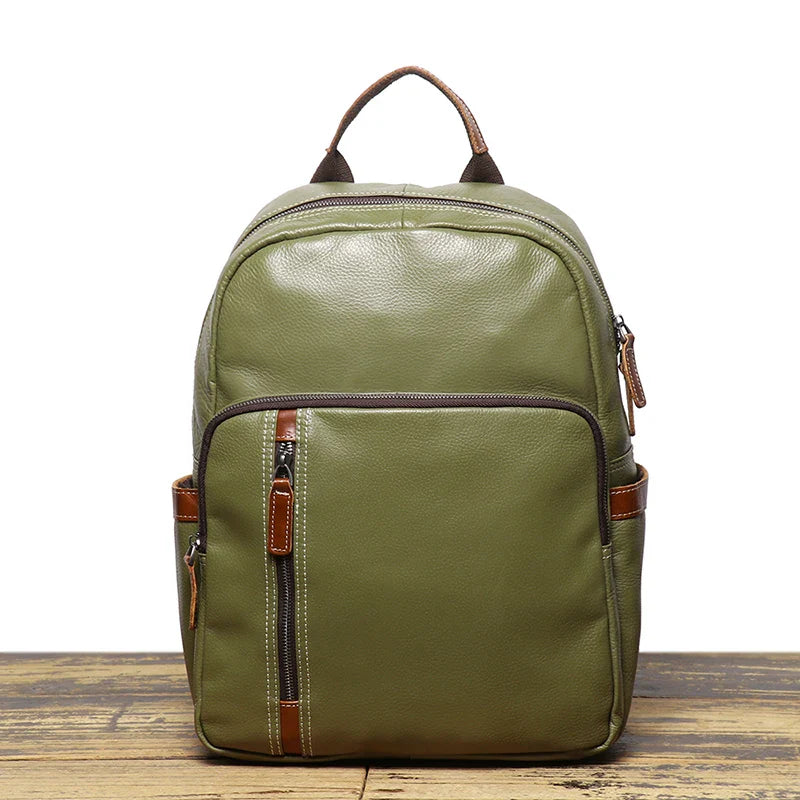 Unisex green leather backpack styled look — versatile — Azzurro Genuine Leather Backpack — Oscar Blackwood