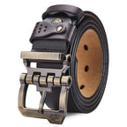 Men's coffee brown leather belt close-up — versatile — Double Bison Belt — Oscar Blackwood