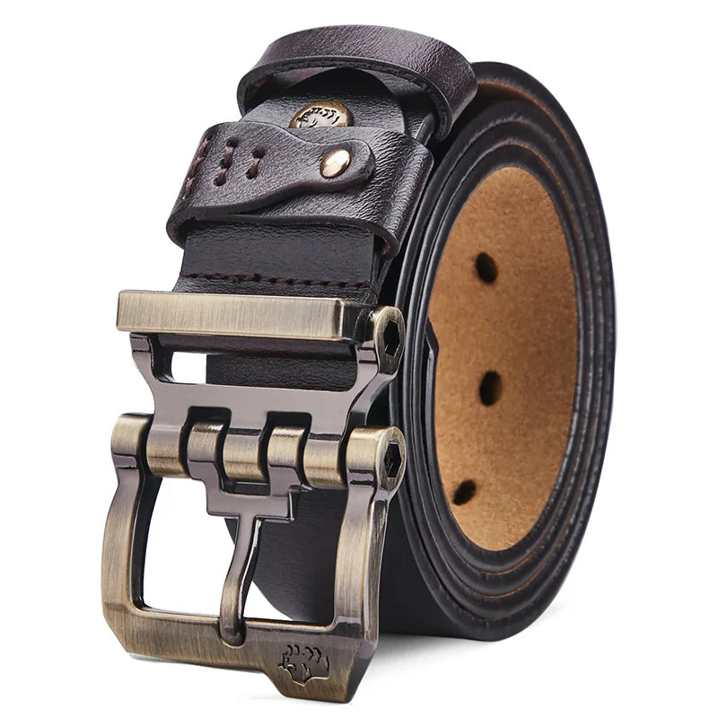 Men's coffee brown leather belt close-up — versatile — Double Bison Belt — Oscar Blackwood