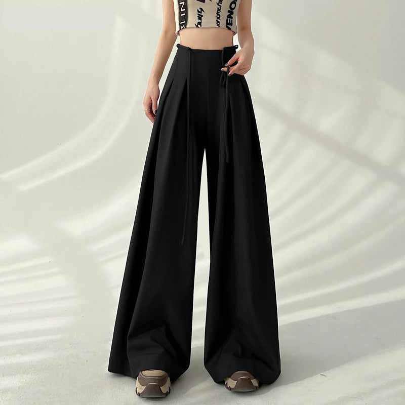 Women's black lace pants side view — versatile — Brianna Wide Leg Pants — Oscar Blackwood