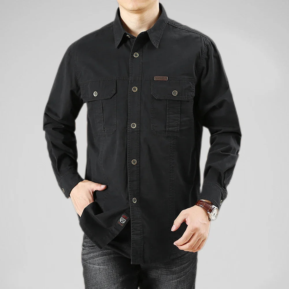 Men's black cotton vanderbilt styled look — versatile — Vanderbilt Outdoor Shirt — Oscar Blackwood