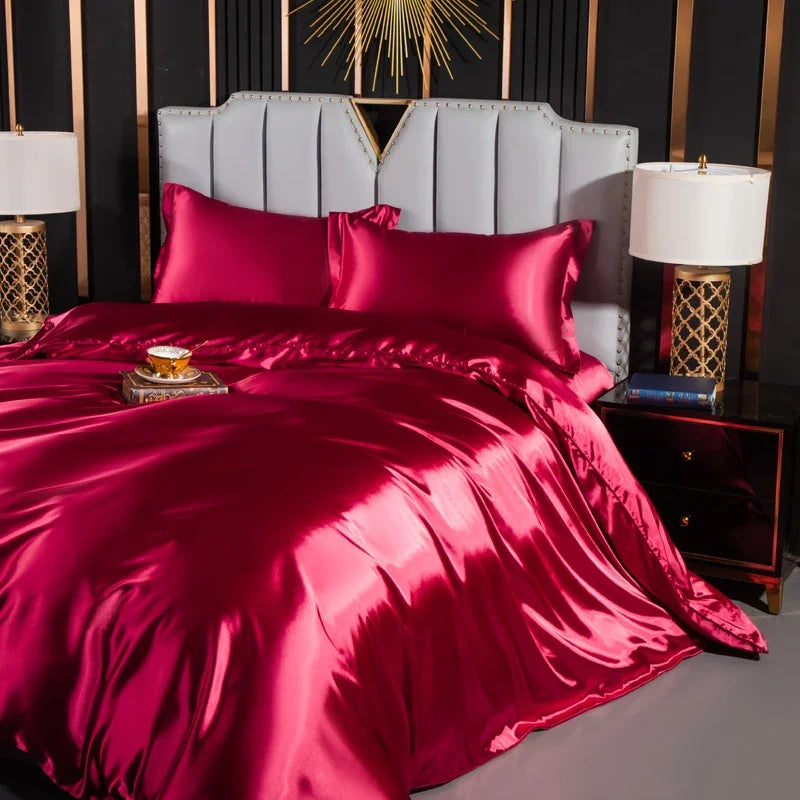 Unisex red silk lotus color detail — versatile — Lotus Silk Bedding Set — Oscar Blackwood