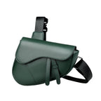Women's green leather handbag close-up — everyday — Albert Saddle Crossbody Bag — Oscar Blackwood