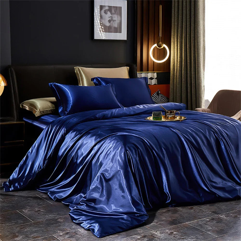 Unisex navy silk moonlight detail view — versatile — Moonlight Silk Bedding Set — Oscar Blackwood