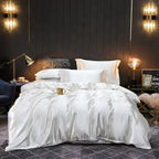 Unisex white silk bedding color detail — versatile — Bloom Silk Bedding Set — Oscar Blackwood