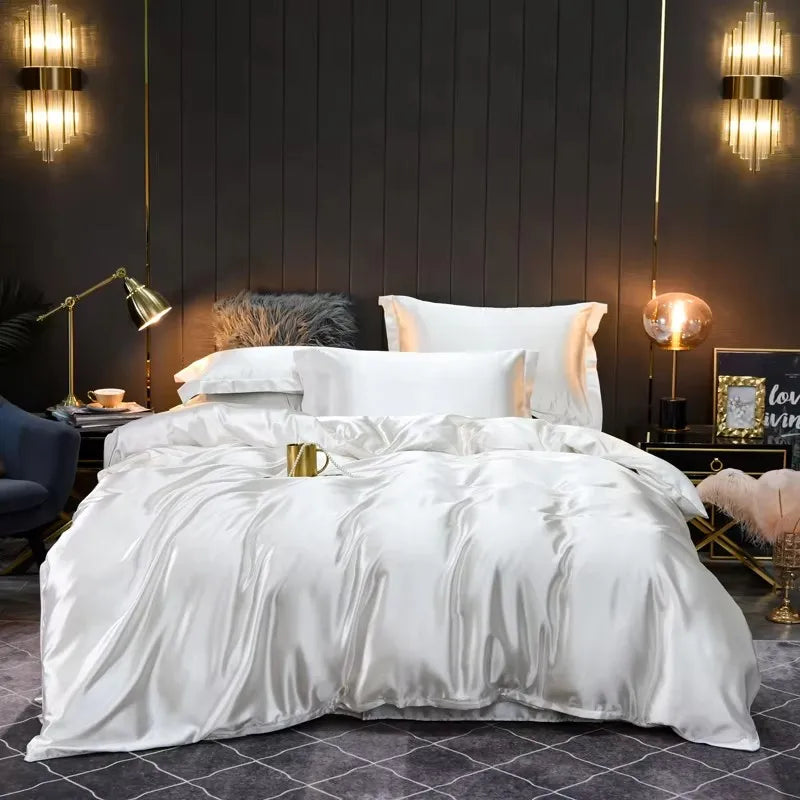 Unisex white silk bedding color detail — versatile — Bloom Silk Bedding Set — Oscar Blackwood