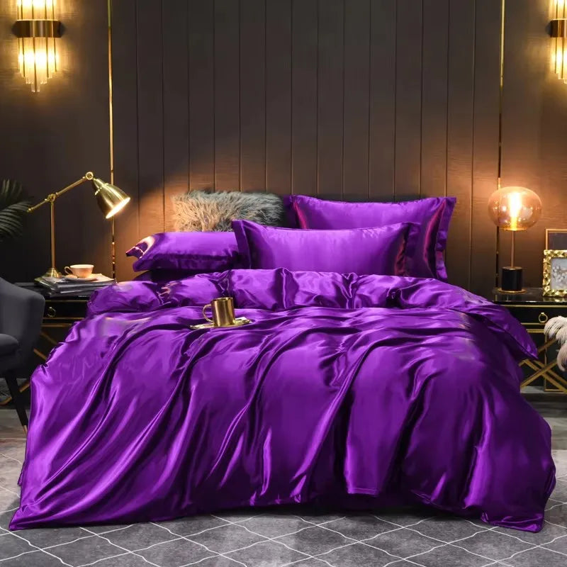Unisex purple silk bedding styled look — versatile — Bloom Silk Bedding Set — Oscar Blackwood