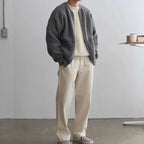 Men's red ribbed cardigan styled look — cozy — Oliver Knit Zip Cardigan — Oscar Blackwood