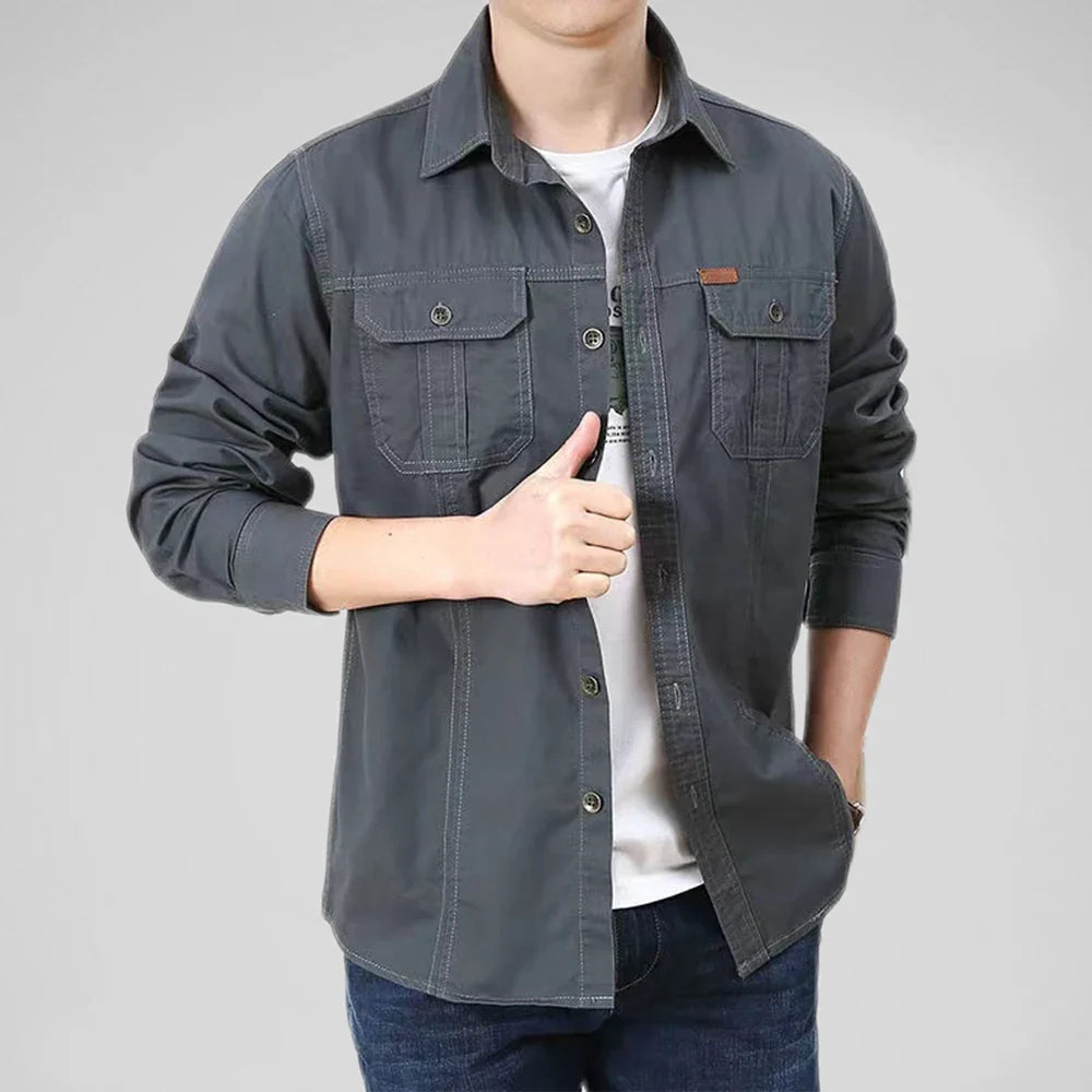 Men's gray cotton vanderbilt back view — versatile — Vanderbilt Outdoor Shirt — Oscar Blackwood