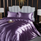 Unisex purple silk lotus side view — versatile — Lotus Silk Bedding Set — Oscar Blackwood