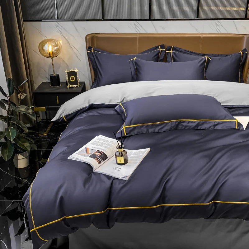 Unisex navy cotton moonglow styled look — versatile — Moonglow Cotton Bedding Set — Oscar Blackwood