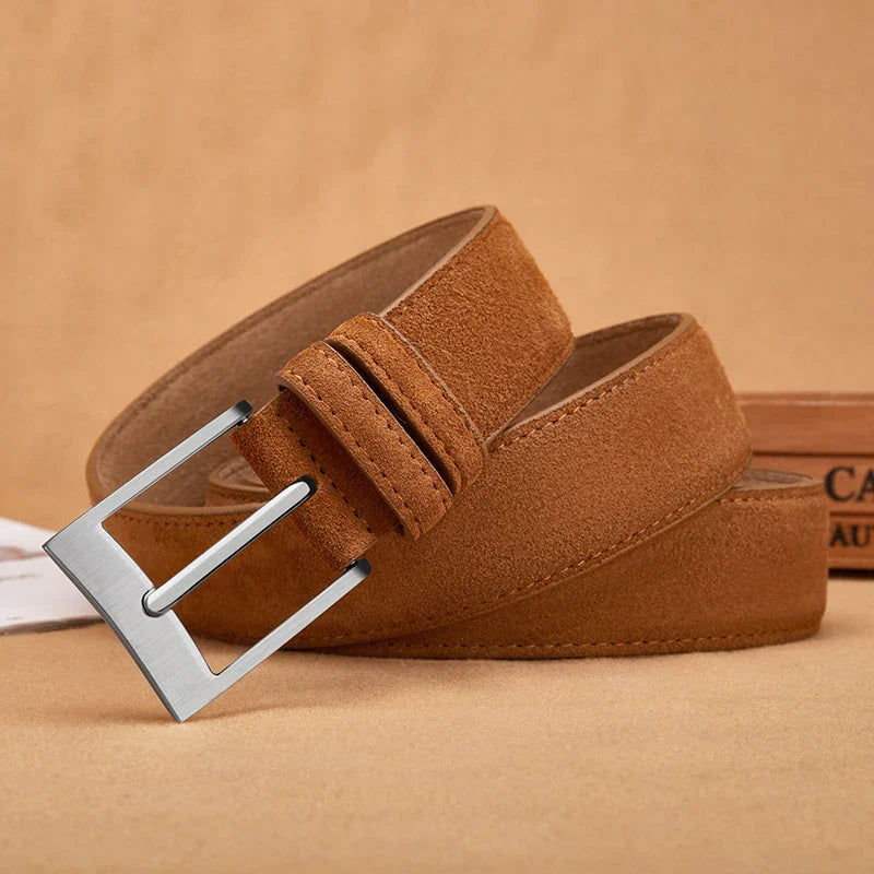 Men's red textured belt alternate angle — versatile — Vandeventer Cow Leather Belt — Oscar Blackwood