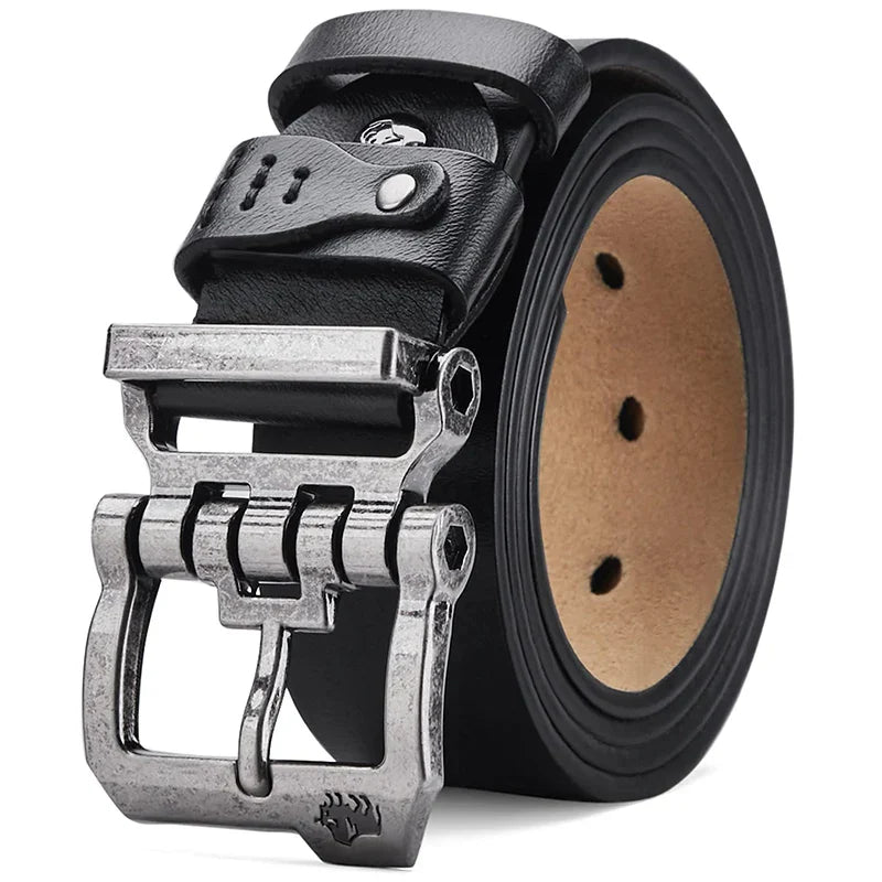 Men's silver black leather belt color detail — versatile — Double Bison Belt — Oscar Blackwood