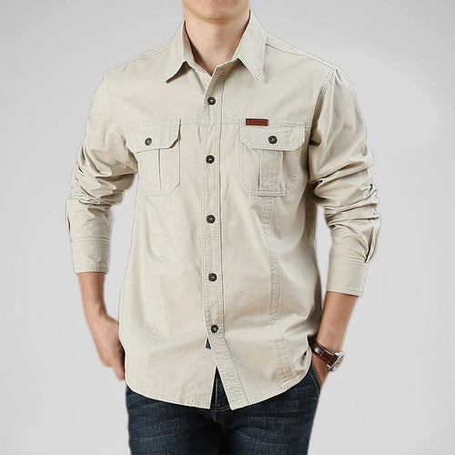 Men's beige cotton vanderbilt alternate angle — versatile — Vanderbilt Outdoor Shirt — Oscar Blackwood
