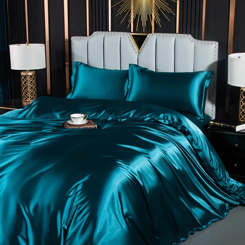 Unisex blue silk lotus styled look — versatile — Lotus Silk Bedding Set — Oscar Blackwood