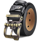 Men's gold black leather belt styled look — versatile — Double Bison Belt — Oscar Blackwood