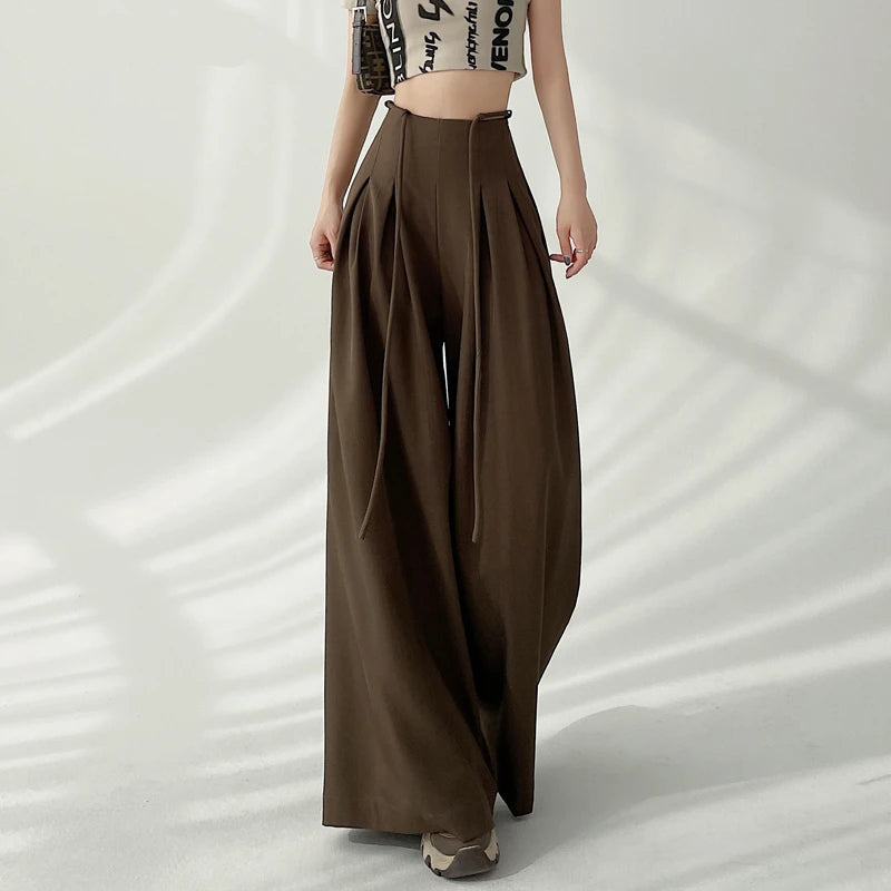 Women's brown lace pants color detail — versatile — Brianna Wide Leg Pants — Oscar Blackwood