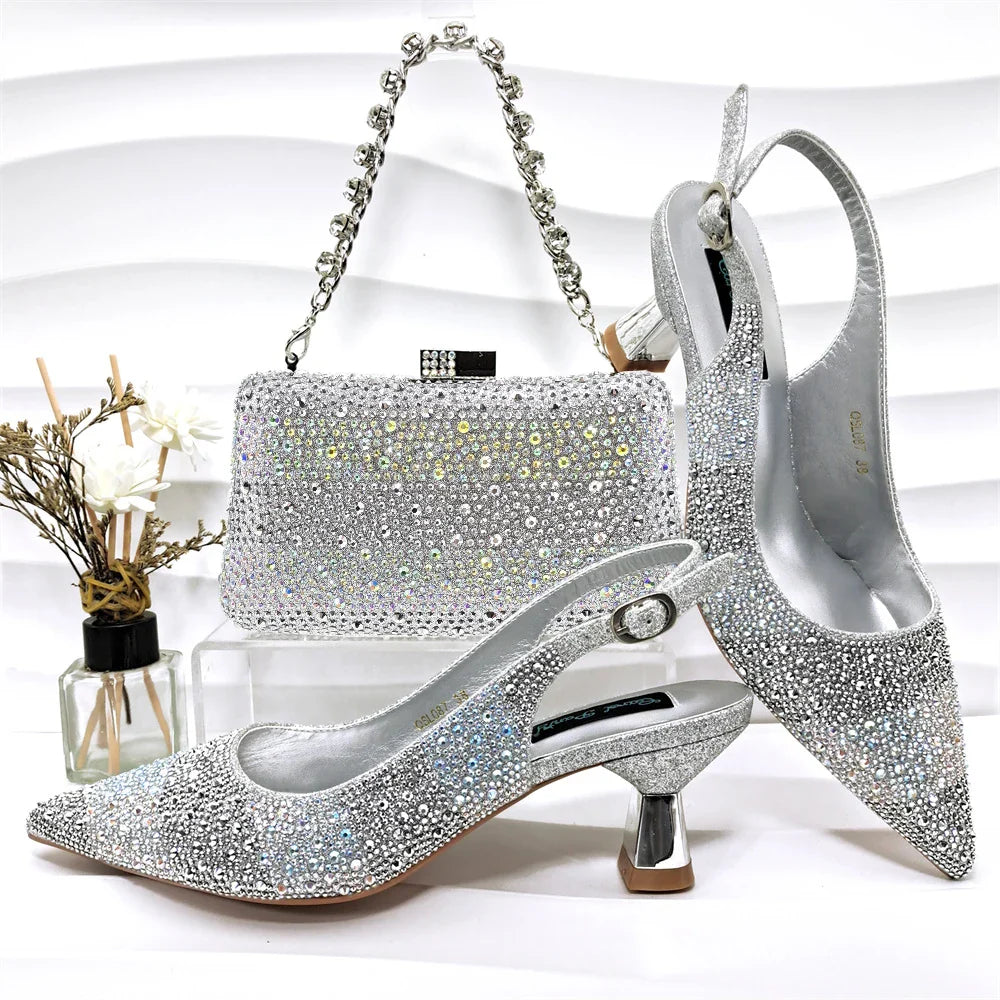 Women's silver heels close-up — elegant — Vittoria Heels & Bag — Oscar Blackwood