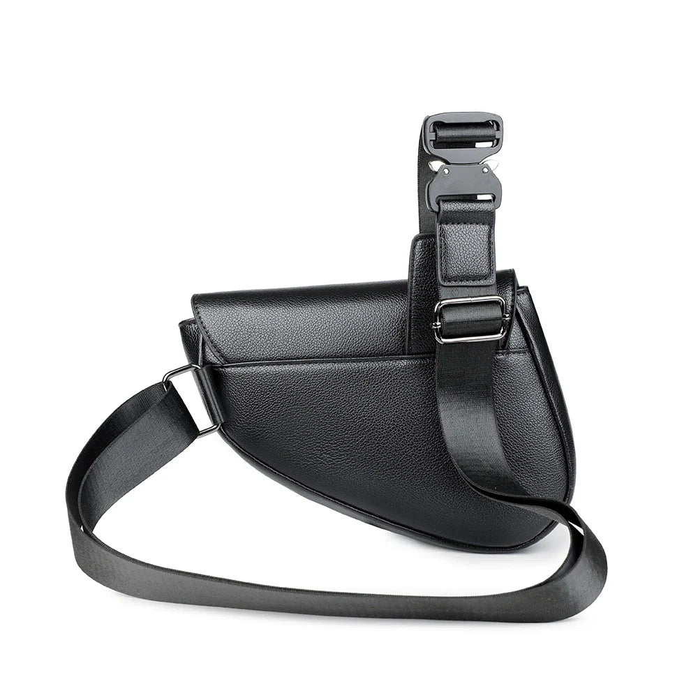 Women's gray leather handbag side view — everyday — Albert Saddle Crossbody Bag — Oscar Blackwood
