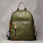 Unisex army-green leather backpack detail view — versatile — Azzurro Genuine Leather Backpack — Oscar Blackwood