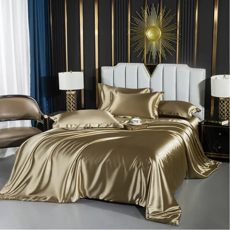 Unisex silk lotus back view — versatile — Lotus Silk Bedding Set — Oscar Blackwood
