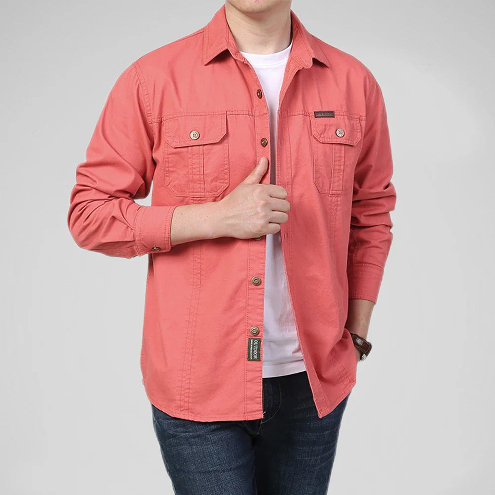 Men's red cotton vanderbilt close-up — versatile — Vanderbilt Outdoor Shirt — Oscar Blackwood