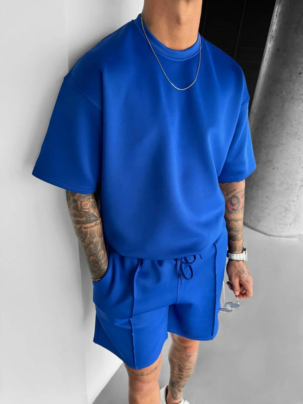 Men's blue polyester sets back view — versatile — Abakhan Summer 2 Piece Set — Oscar Blackwood