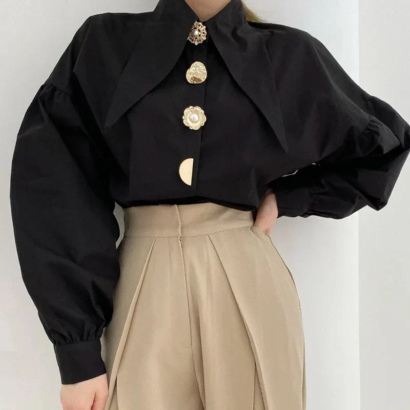 Women's black tops close-up — versatile — Alevtina Shirt for every occasion — Oscar Blackwood