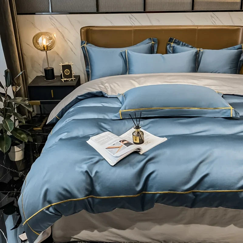 Unisex blue cotton moonglow color detail — versatile — Moonglow Cotton Bedding Set — Oscar Blackwood