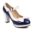 Women's navy-1 heels close-up — elegant — Molly Mary Jane Heels — Oscar Blackwood