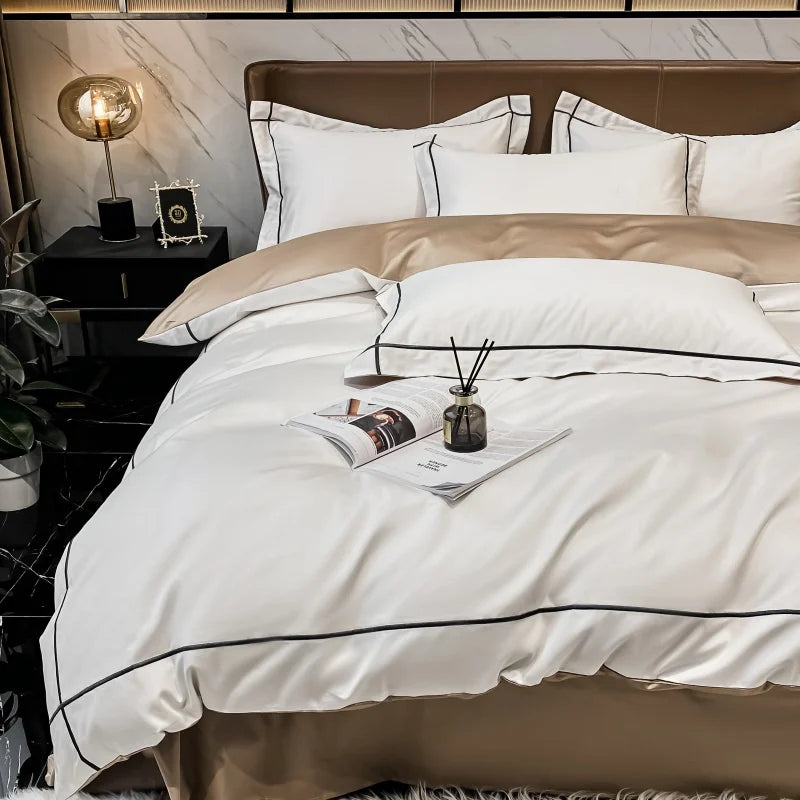 Unisex white cotton moonglow back view — versatile — Moonglow Cotton Bedding Set — Oscar Blackwood