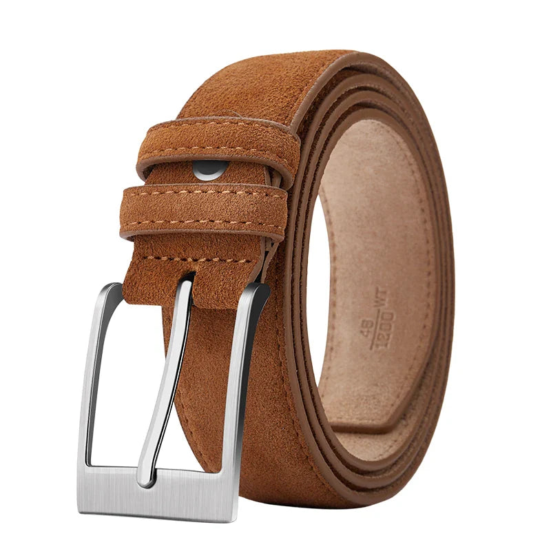 Men's brown textured belt styled look — versatile — Vandeventer Cow Leather Belt — Oscar Blackwood