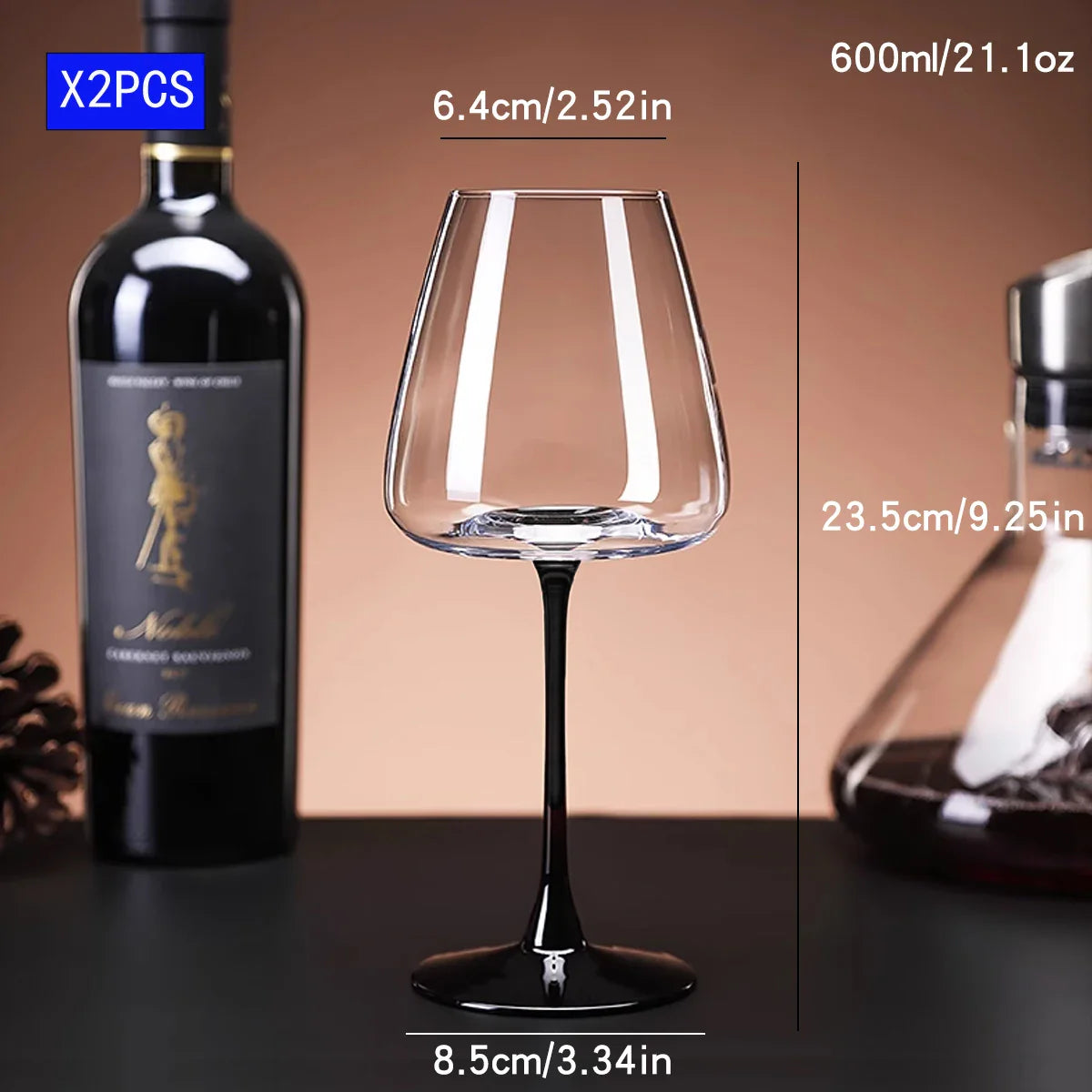 Unisex black pole wine detail view — versatile — Burgundy Wine glass — Oscar Blackwood