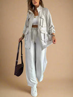 Women's silver pants back view — versatile — Lucie Loose Autumn Set — Oscar Blackwood