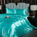 Unisex turquoise silk lotus close-up — versatile — Lotus Silk Bedding Set — Oscar Blackwood
