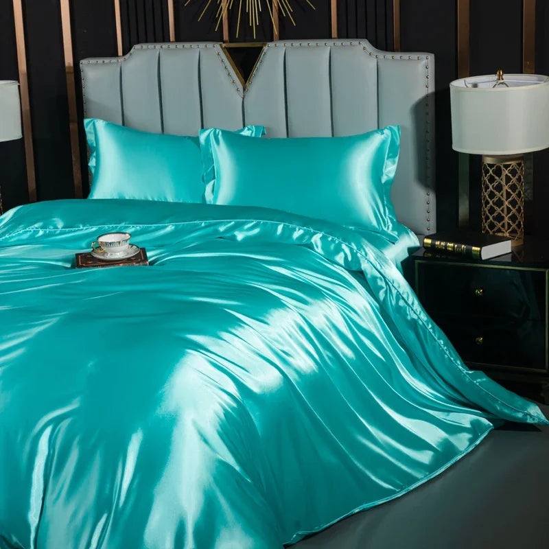 Unisex turquoise silk lotus close-up — versatile — Lotus Silk Bedding Set — Oscar Blackwood