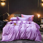 Unisex light-purple silk bedding back view — versatile — Bloom Silk Bedding Set — Oscar Blackwood