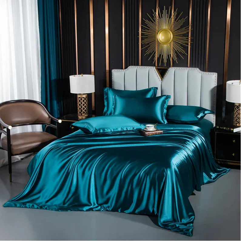 Unisex silk lotus side view — versatile — Lotus Silk Bedding Set — Oscar Blackwood