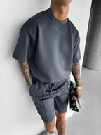 Men's dark-gray polyester sets close-up — versatile — Abakhan Summer 2 Piece Set — Oscar Blackwood