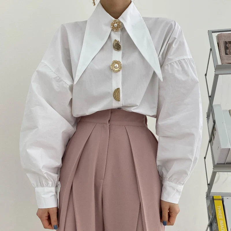 Women's white tops side view — versatile — Alevtina Shirt for every occasion — Oscar Blackwood