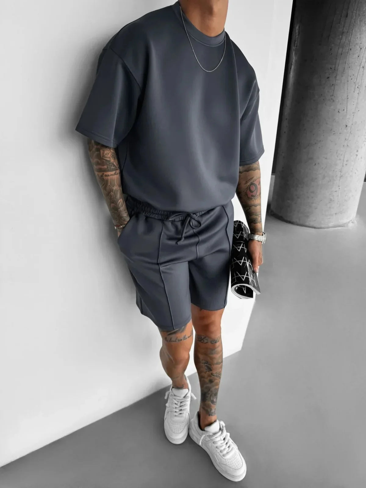 Men's black polyester sets side view — versatile — Abakhan Summer 2 Piece Set — Oscar Blackwood